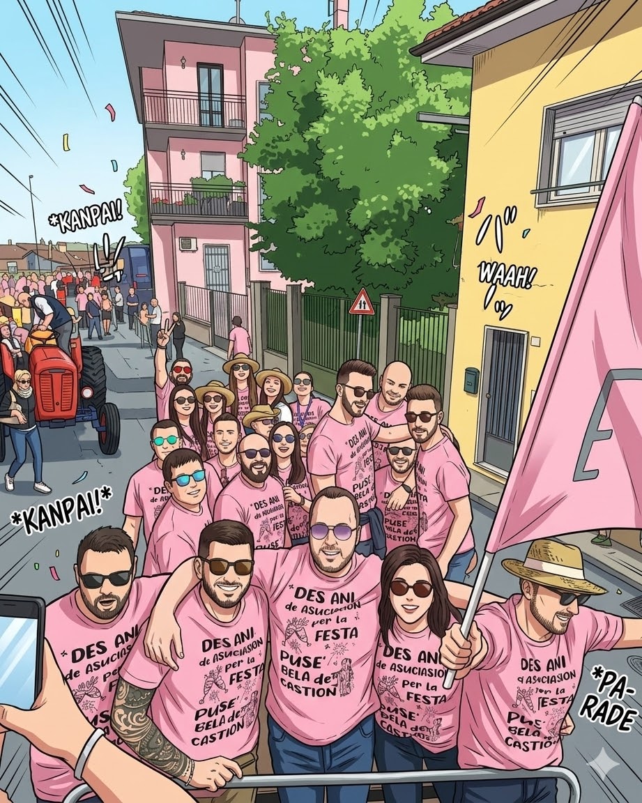 Compagnia in festa con bandiera